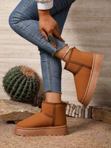 New Women's Fashion Warm Casual Short Snow Boots Winter Boots Non-Slip Ankle Boots - Brown - View 5