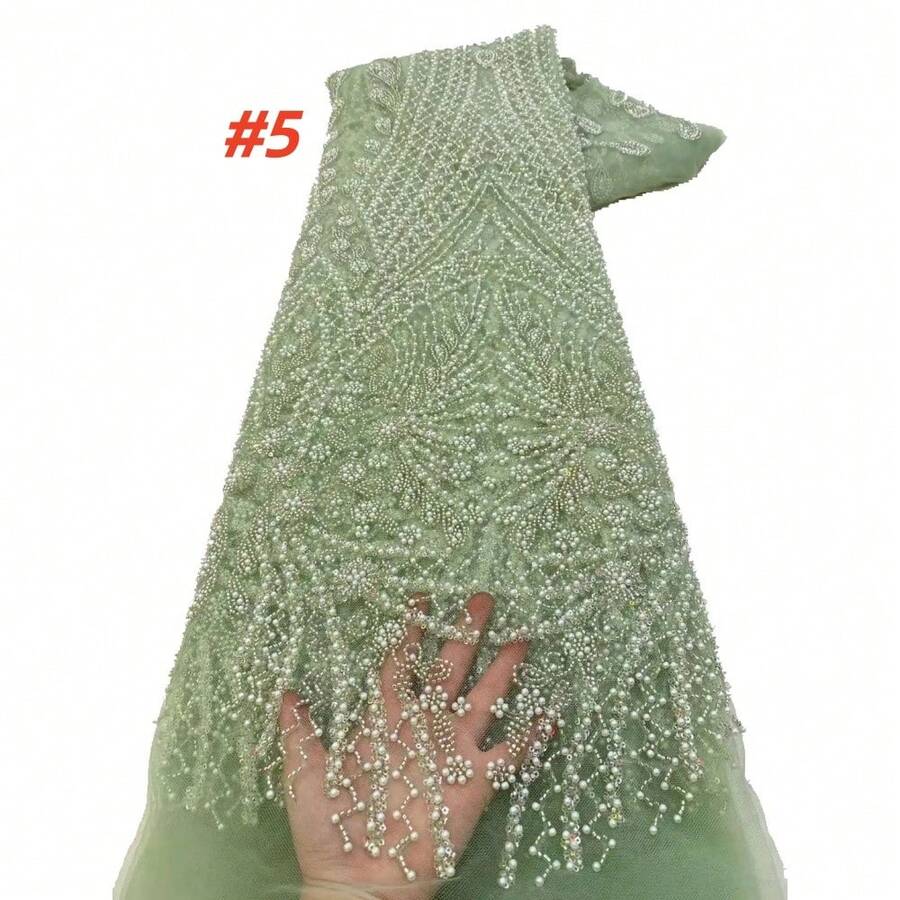 批发非洲重工串珠蕾丝面料 2025 高品质尼日利亚奢华亮片蕾丝法式薄纱面料，适用于派对礼服缝纫