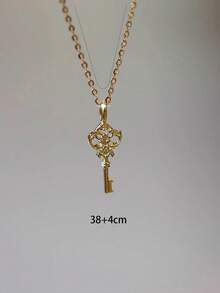 1 pieza Collar con colgante de llave de estilo vintage de plata de ley 925, diseño minimalista elegante, emparejado con cadena de tono dorado, accesorio versátil adecuado para uso diario y fiestas, joyería exquisita de alta gama