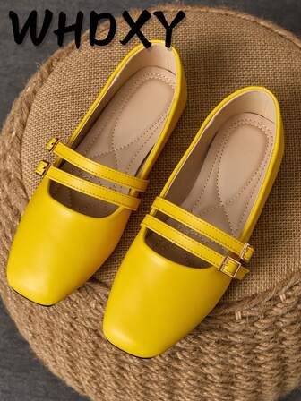 WHDXY Women's Fashion Flats, French Square Toe Ballerina Shoes, Slip-On Casual Loafers, Suitable For Work, Jeans And Casual Wear
