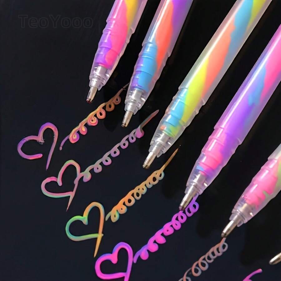 Shiny Gel Pen - Light Color Gradient (Pink, Orange-Yellow, Green-Blue, Purple) Fine Tip Design, Suitable For Marking, Drawing, School, Office And Art Handicrafts - Compatible With Crayons And Markers, Ideal Choice For Students And Professionals, High-Quality Ink, Creative Coloring Pen, Smooth Writing, Beautiful Appearance, Colorful Tones, Suitable For Drawing And Office Use