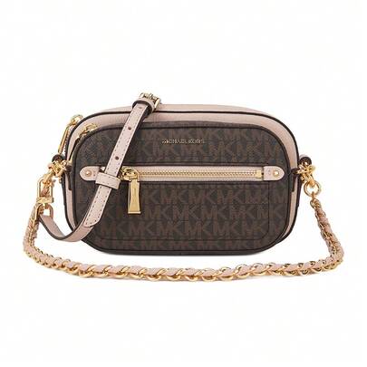 Michael Kors Bolso de mujer MK de regalo, bolso de hombro cruzado, marrón oscuro/rosa