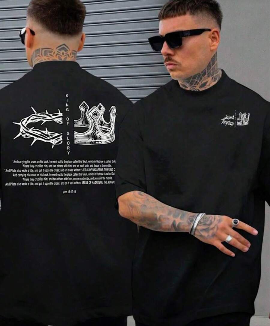 POLARBEAR Oversized T-Shirt King Of Glory Cotton Shirt Reinforced Stitching Unisex StreetWear - 黑色 - 查看 1