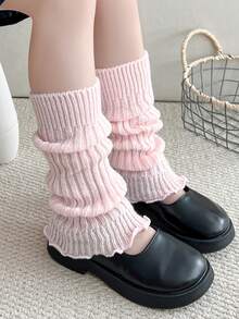 1 Pair Princess Style Vertical Striped Frill Trim Leg Warmers, Warm Knee/Leg Protector For Kids, All Season