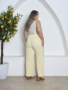 Duna Plus Size Pantalona - 奶油黃 - 查看 3