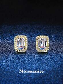 2pcs 925 Sterling Silver 0.5Carat X 2 Moissanite Square Stud Earrings, Suitable For Women's Daily Wear, Party, Holiday, Valentine's Day, Mother's Day, Birthday, Wedding Anniversary, Women's Jewelry Gift