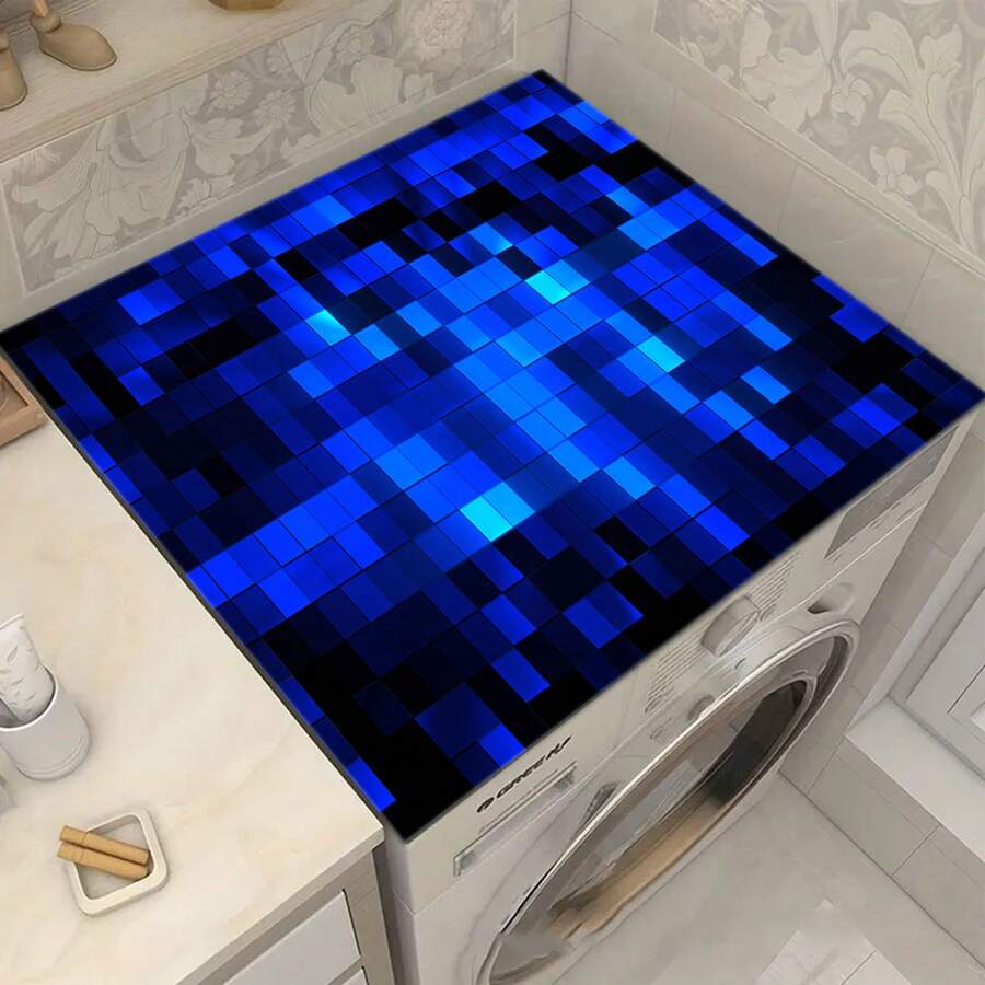 1pc Blue Puzzle Block Pattern, Silica Gel Washing Machine Dryer Top Protective Pad, Washing Machine Dust Cover Mat, Kitchen Supplies, Anti-Slip, Suitable For Laundry Room, Bathroom, Home Decor, Room Decoration