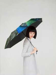 Guarda-chuva Dobrável de Pavão para Mulheres, Essenciais de Viagem, Escola, Portátil, Compacto, Proteção UV, Presentes de Natal, Sombreamento Resistente para Férias, À Prova de Chuva e Vento - Multicolorido - Visão 4