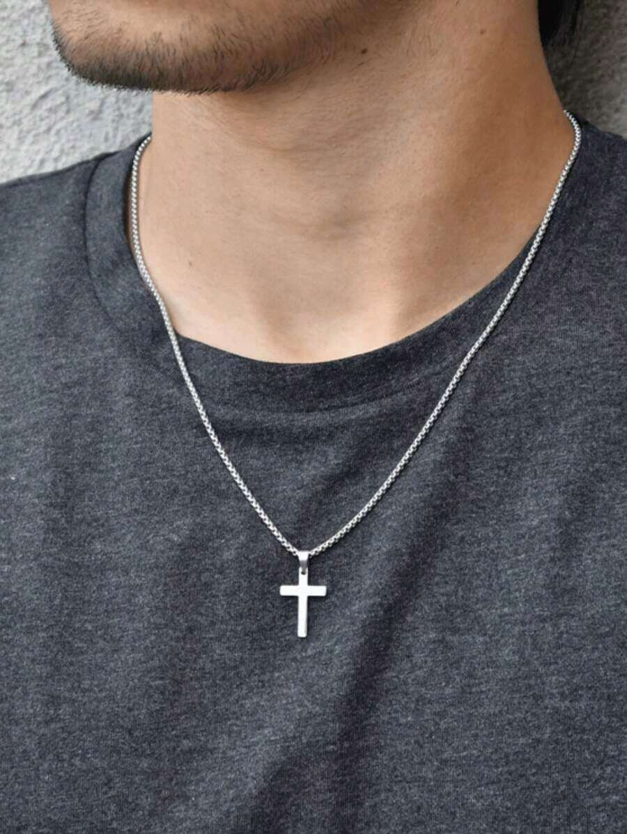 1pc Stylish Stainless Steel Cross Pendant Necklace, Washable And Non-Fading, Non-Tarnishing, Great Gift For Men, Suitable For Daily Wear And Parties - 金色 - 查看 1
