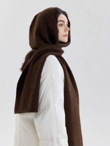 1 szt. Damski, jednokolorowy, dzianinowy szalik z kapturem i kominem, ciepły i przyjazny dla skóry, uniwersalny, do noszenia w biurze lub na randkach na świeżym powietrzu, odpowiedni na jesień/zimę