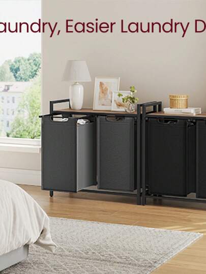 Laundry Basket, 2-Compartment Laundry Hamper, Pull-Out And Removable Laundry Bags, Laundry Sorter, Shelf, Metal Frame, 2 X 46L, 73 X 33 X 72 Cm, Rustic Brown And Black/Black/White/Rustic Brown And Grey Laundry Baskets Back To School