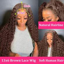 GABRIELLE 13x6 Deep Wave Wigs Human Hair Chocolate Brown Deep Wave Lace Front Wigs Human Hair 180 Density Deep Curly Transparent Lace Frontal Human Hair Wigs Colored #4 Human Hair Wigs Pre Plucked For Women - 巧克力棕 - 查看 3