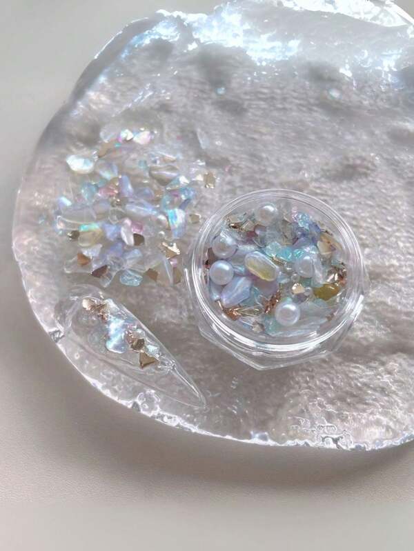 1 Stück schillerndes Perlenglasur-Nagelkunst-Dekorationsset, asymmetrisches Design mit luxuriöser Atmosphäre, exquisite Nischen-Nagelzubehör