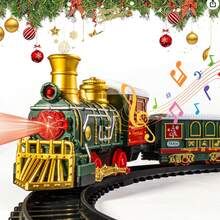 Prezent świąteczny, prezent urodzinowy, pociąg z dymem, światłem i dźwiękiem, zestaw zabawek kolejowych pod choinką, model pociągu dla maluchów, odpowiedni dla dzieci, prezent świąteczny, 1 pudełko, 19 szt., wersja o wysokiej konfiguracji (brak 2 baterii AA)
