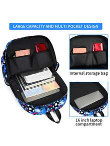 Mochila con estampado de fútbol para hombres, mochila escolar de moda con graffiti y color contrastante, mochila para portátil casual de gran capacidad y acolchada con múltiples bolsillos, adecuada para la universidad, vuelta al colegio, viajes y uso casual