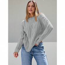 2025  Women's Oversized Cable Knit Crewneck Sweaters - Heather Grey - View 2