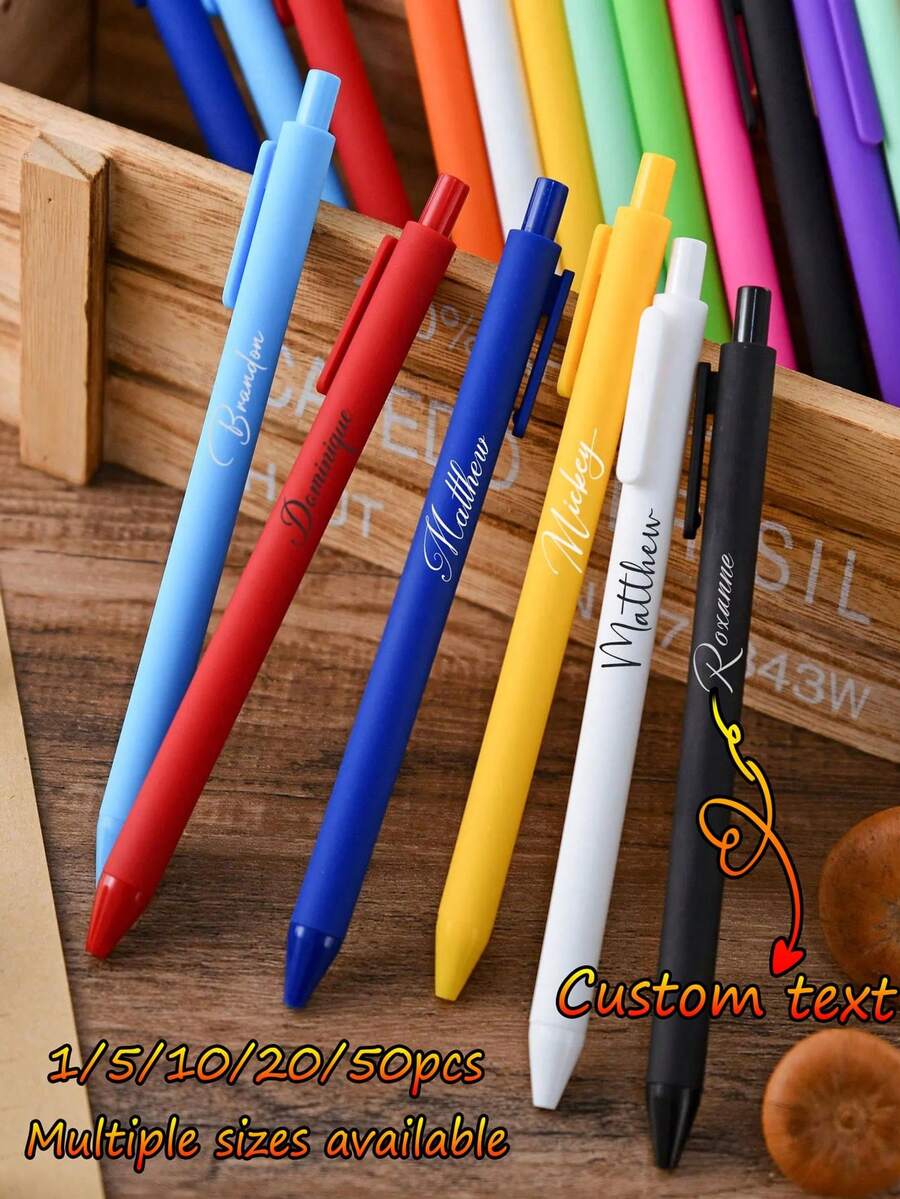 1/5/10/20/50pcs Customized Text/Logo Macaron Color Neutral Pens, Simple Push-Type Signing Advertising Pens For Students, Office Supplies, Ideal For Anniversary Commemorations Or Bridesmaid Gifts, Personalized Luxury Advertising Neutral Pens With Engraved Text, Personalized Wedding Gifts, Motivational Pens For Employees, Teacher Gifts, Corporate Gifts, Student Gifts, Customized Wedding Gifts, Coworker Gifts, Halloween Gifts,Office Decor - 彩色 - 查看 1