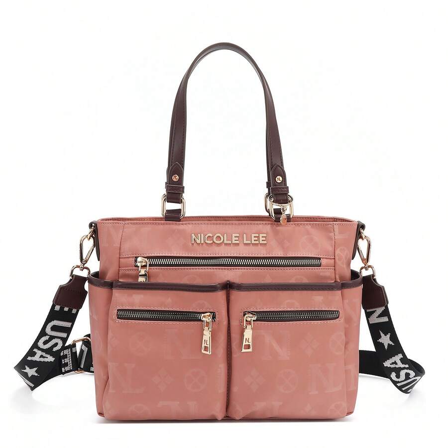 Bolsa tote NicoleLee de nylon bolso resistente amplia capacidad moda femenina shopper moderno diseño elegante ligero textil duradero colorido - Rosa - Ver 1