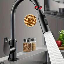 1pc Copper Kitchen Faucet, G1/2 Interface, Wall-Mounted, With Flexible Brass Valve Core - Water-Saving, Easy Installation, Suitable For Modern Kitchen - Black - View 2