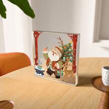 1 pièce (10*10CM/4*4in) Ornement de Noël en forme de cœur en cristal acrylique, scène de la Nativité avec la Vierge Marie, un âne, des moutons, un halo, une étoile et un design artistique religieux. Cadeau parfait pour Thanksgiving et Noël, convient pour la décoration de bureau, l'étagère, la décoration de fête - Style artisanal moderne