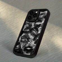 Funda de teléfono moderna y elegante, funda de teléfono Apple de borde alto con diseño único de impresión de labios negros difuminados, adecuada para  17 Air Pro Max y series:  11 12 13 14 15 16 16 15 14 13 12 11 Pro Max XS XR X 7 8 Plus SE. Regalo de Cumpleaños Ideal para Novias, Novios y Amigos Fundas Protectoras de Diseñador Lindas y Femeninas para Mujeres - 1 pieza - Ver 4