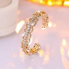 1 pieza Anillo abierto de mujer de doble capa con circonita, chapado en oro, joyería de regalo para vacaciones de mujer