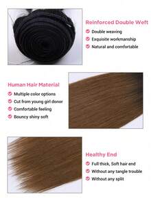 QVR QUEEN VIRGIN REMY 100% Human Hair Weft, Yaki Straight Remy Human Hair Weaving Extensions, 12-18 Inches Sew-In Hair Weft, 95g Per Piece - Rooted & Ombre - View 4