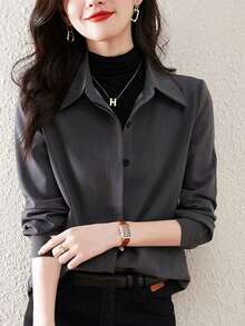 优雅加厚衬衫，女士磨毛休闲外套或叠穿上衣，春秋季