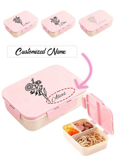 1pc Personalized Lunch Box With Customizable Name, Large Capacity Flip Cover Lunch Box, Stylish Grid Lunch Box, Student Lunch Box, Printed With Daisy And Rose Patterns, Microwave Heating, Three Sided Buckle Design, Leak Proof Design, Easy To Use, Suitable For Office Workers, Students, Camping, Outings, Outdoor Use, Personalized Gifts For Family, Friends, Teachers, Students, Lovers, Birthday Gifts, Back To School Season Gifts