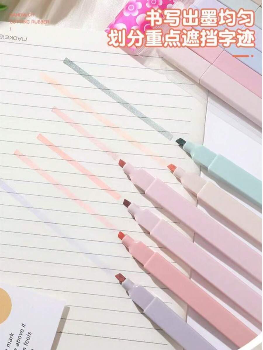 6pcs/Set Creative Graffiti Fluorescent Highlighter Soft Tip Marker Pens