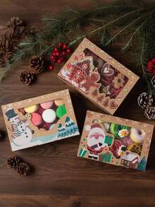 9pcs/3set Christmas Cookie Gift Box Set,Treat Boxes With Clear Window, Cute Tags And Ropes For Holiday Gift Giving And Christmas Party Supplies,Holiday Xmas Goody Party Favors - Multicolor - View 7