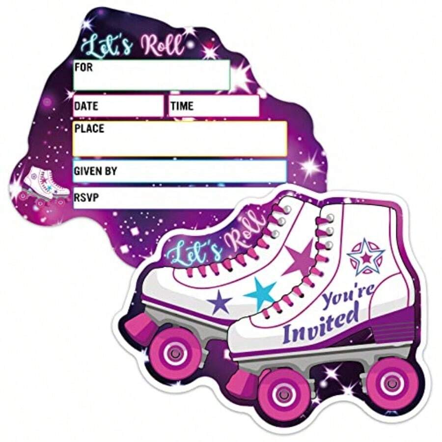 DERHACHAIJIA 15 PCS Starry Sky Roller Skates Shaped FillIn Invitations ...