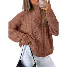 2025  Women's Oversized Cable Knit Crewneck Sweaters - Toffee - View 1