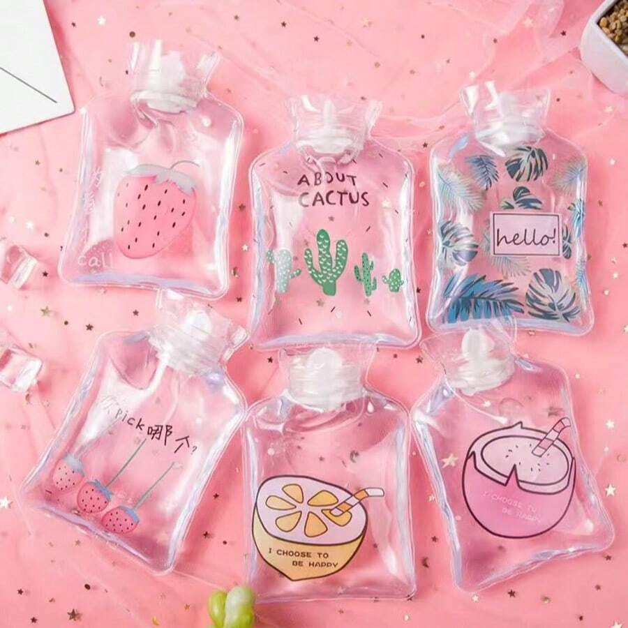 1 sticlă cu apă caldă pentru încălzirea stomacului, sticlă cu apă caldă pentru încălzirea mâinilor, studentă care o folosește pentru a încălzi stomacul, compresă caldă drăguță de pluș (plată cu injecție de apă)