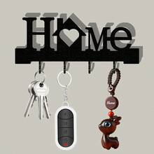 1pc Home Love Shaped Keychain Wall-Mounted Entrance Tissue Frame With Hook, Comes With Transparent Nano Double-Sided Tape, No Need For Drilling, Fine Design, Suitable For Home Decoration In The Living Room - màu đen - Xem 2