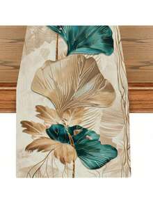 1pc Elegant Ginkgo Leaf Table Runner - Classic Chinese Style, Blue-Green And Gold Polyester Decorative Fabric, Suitable For Dining Room, Kitchen, Office Or Entryway, Luxury Home Decor, Dining Room Accessory, Nature-Inspired Design - Multicolor - View 10