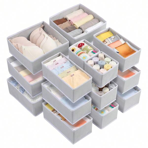 Conjunto de 3 organizadores de gavetas para cômoda, espaço para armazenamento e organização de armários de tecido, divisórias rasas para gavetas, adequadas para quarto de bebê, roupas, camisas, meias, roupas íntimas, gravatas (bege)