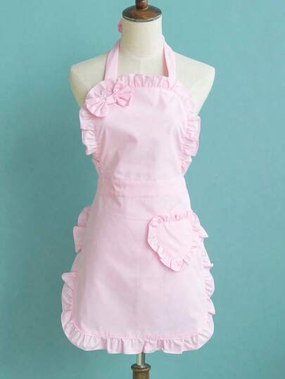 1pc Heart & Bowknot Design Waterproof & Oil-Proof Princess Apron, Perfect For Stylish Cooking At Home,Kitchen,Bathroom,Home,Household Supplies