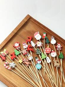 100 件/套节日圣诞老人圣诞节一次性水果棒 - 抛光金属，可手洗，非常适合酒吧、餐厅、派对、拼盘、蛋糕、甜点、鸡尾酒和汉堡包、节日饮具|俏皮设计|耐用棒，圣诞装饰品 - 彩色 - 查看 5