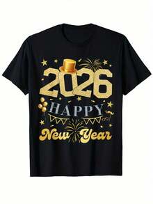 Camiseta Familiar de Año Nuevo 2026 para Hombre - Negra con Letras Doradas y Gráfico de Confeti, Tejido Elástico Retro Streetwear, Comodidad para Todas las Estaciones, Cuello Redondo Casual y para Exteriores, Ideal para Outfits en Grupo y Ropa para Fiestas de Año Nuevo, Idea de Regalo Única para Adultos (Corte Regular), Noche de Año Nuevo, Camiseta Gráfica para Hombre, Camiseta Divertida para Hombre, Camiseta Gráfica para Hombre, Camiseta Gráfica para Hombre, Camiseta Vintage para Hombre, Cami - Negro - Ver 6