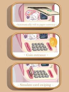 NEUSNEY Electric Children's Piggy Bank, Large Capacity Savings Box, ATM Auto Money Rolling, Password Unlock, Rich Music Effects Toy, Gift For Boys And Girls, Halloween & Christmas, Random Accessories, Batteries Not Included