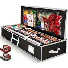 Caja de pañuelos de gran capacidad para debajo de la cama - Puede contener 24 rollos de papel higiénico, material de plástico duradero con bolsillo forrado, adecuado para almacenar regalos de Navidad, decoraciones y suministros navideños | Caja de almacenamiento negra con estilo | Material de plástico duradero para el almacenamiento de papel higiénico y el empaquetado de regalos - Multicolor - Ver 1