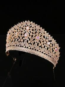 1 Stück elegante barocke Braut Krone, mit goldfarbener Legierung Edelstein Haarband. Geeignet für Hochzeiten, Geburtstagsfeiern, Partys, Frauen Kostüm Dekoration, Valentinstag Accessoires - Fantasiefarbe - Übersicht 3