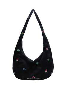 Preppy Style Women's Corduroy Sling Bag - Corduroy Zipper Closure Fashion Shoulder Bag, Casual Sports Dumpling Crossbody, New Autumn And Winter Student Corduroy Bag,Underarm Bag,Tote Bag, Commuter Jiaozi Bag Casual Joker Crossbody Bag, Lightweight, Zipper Closure, Polyester Lined, Edge Paint Detail - Multicolor - View 13