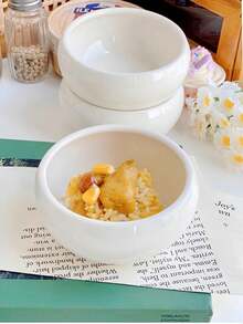 1 Piece Korean Style Ceramic Ins Small Round Bowl Plates Set, Mini Yogurt Oatmeal Bowl, Simple And Stylish Dessert/Uit Salad/Rice/Noodle Bowl, Suitable For Restaurants,Kitchen Accessories, Used To Hold Various Party, Gathering, Snack Shop, Food, Home Decoration