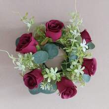 1 件装假花植物蜡烛环人造丝玫瑰花环植物花环烛台适用于婚礼装饰新娘花束花园