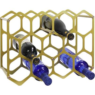 AT-VALY Countertop Wine Rack,Durable And Sturdy Freestanding 14 Bottle Wine Holder Home Decor, Bar,Cabinet,Pantry (Gold)