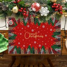 1/4/6 Stücke Set bedruckte Tischsets für fröhliche Weihnachten, Weihnachtsbaum Stil, Polyesterfaser Küchen-/Esszimmer Tisch Dekorationsstoff, geeignet für Weihnachtsdekoration in Restaurants und Küchen.