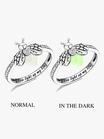 1 pieza Anillo de luciérnaga de plata de ley 925, ilumina tu vida, versátil para el atuendo diario de la mujer, accesorio de fiesta, regalo de joyería de alta calidad