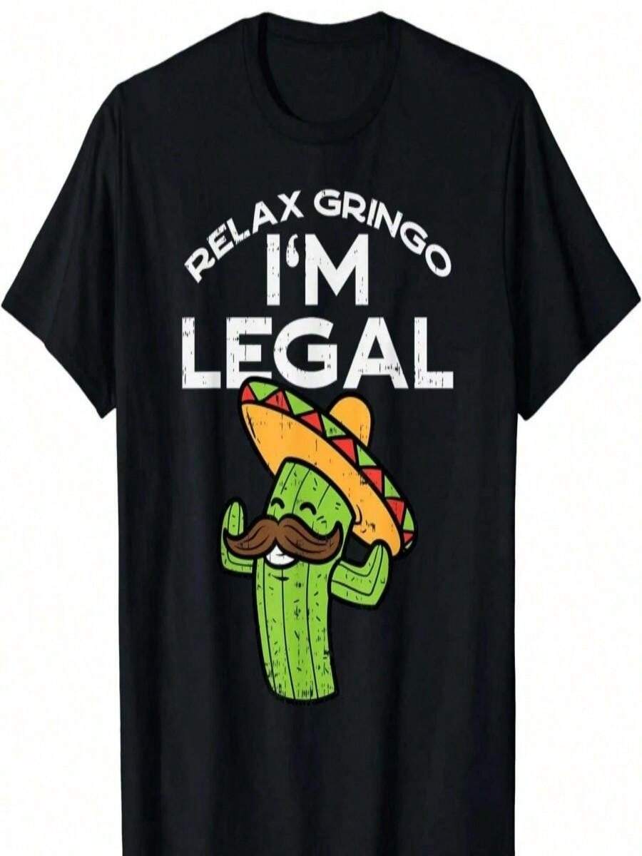 2025 Summer Tops Men Clothing Relax Gringos Im Legal Funny Cincos De Mayo Mexican Immigrants T-Shirt - 黑色 - 查看 1